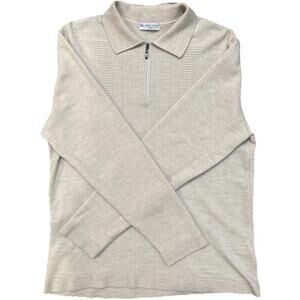 Bilancioni Sweater Wool Beige Men’s Size 50 XL Made In Italy Half Zip Light